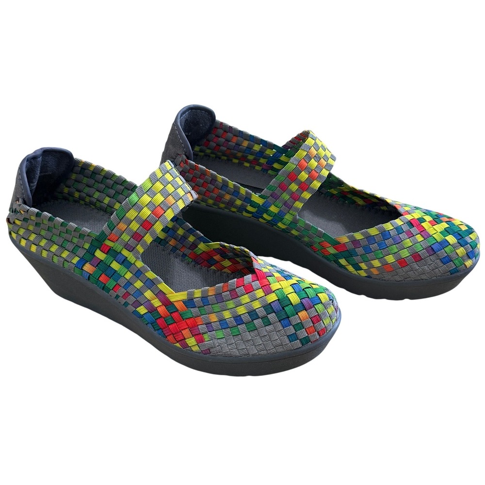 Steve Madden Brice Mary Jane Wedge Rainbow Woven Elastic Multi Size 9 Womens